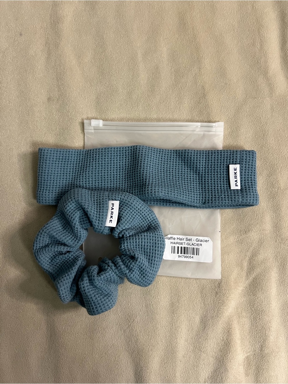 ✨🩵 NWT PARKE Waffle Hair Set Glacier Blue Headband + Scrunchie Set